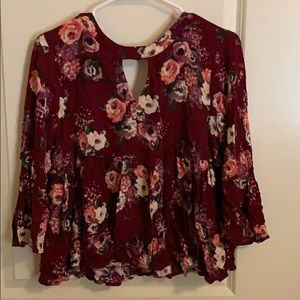 Floral blouse with keyhole